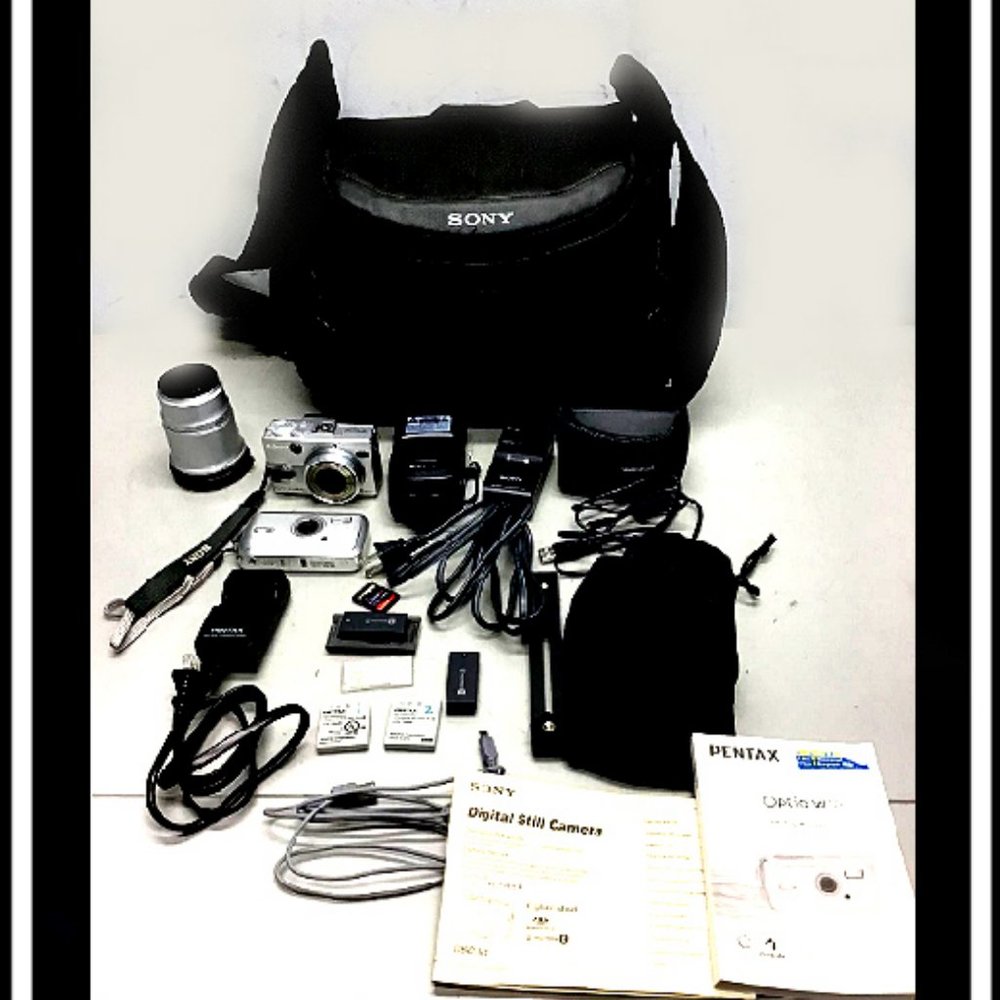 Like New (2) Two Digital Cameras & Multiple Accessories Lot -- Sony & Pentax